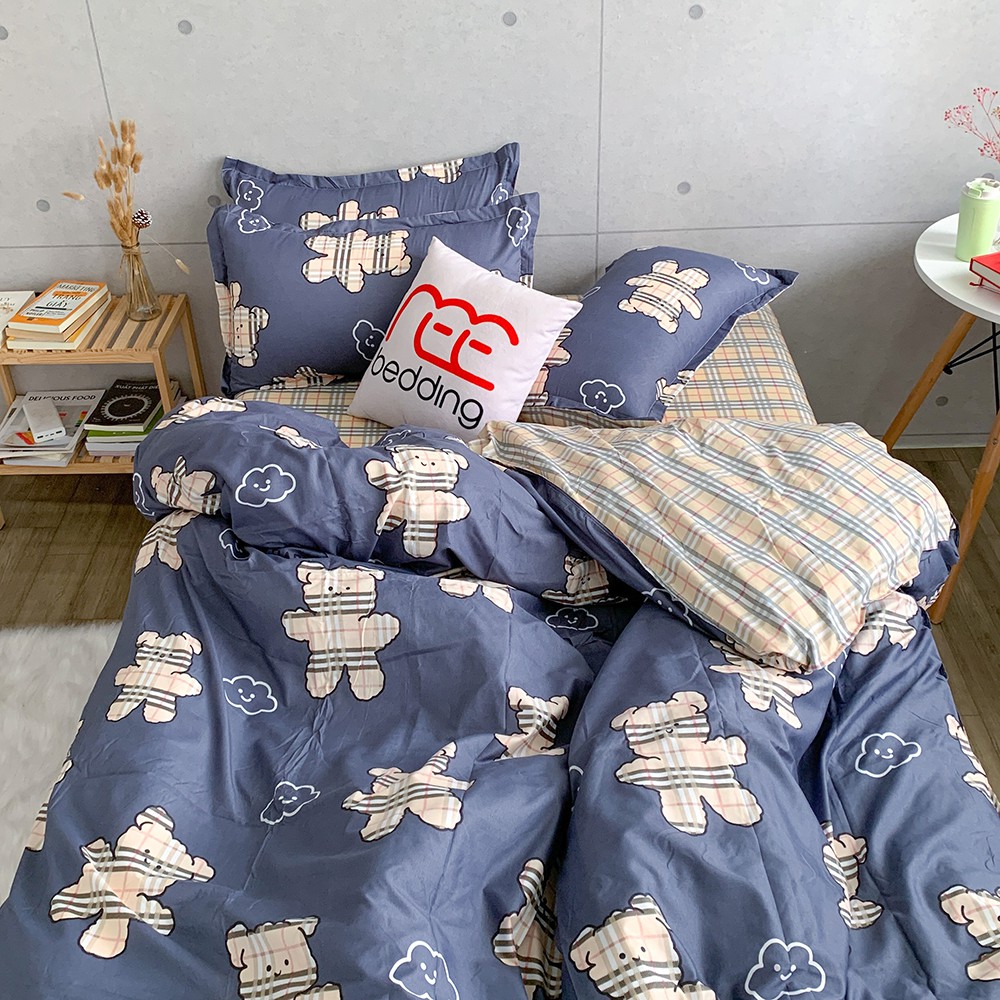 Bộ chăn ga gối Poly Cotton REE Bedding họa tiết gấu xanh ullzang hàn quốc đủ size giường nệm PLC103