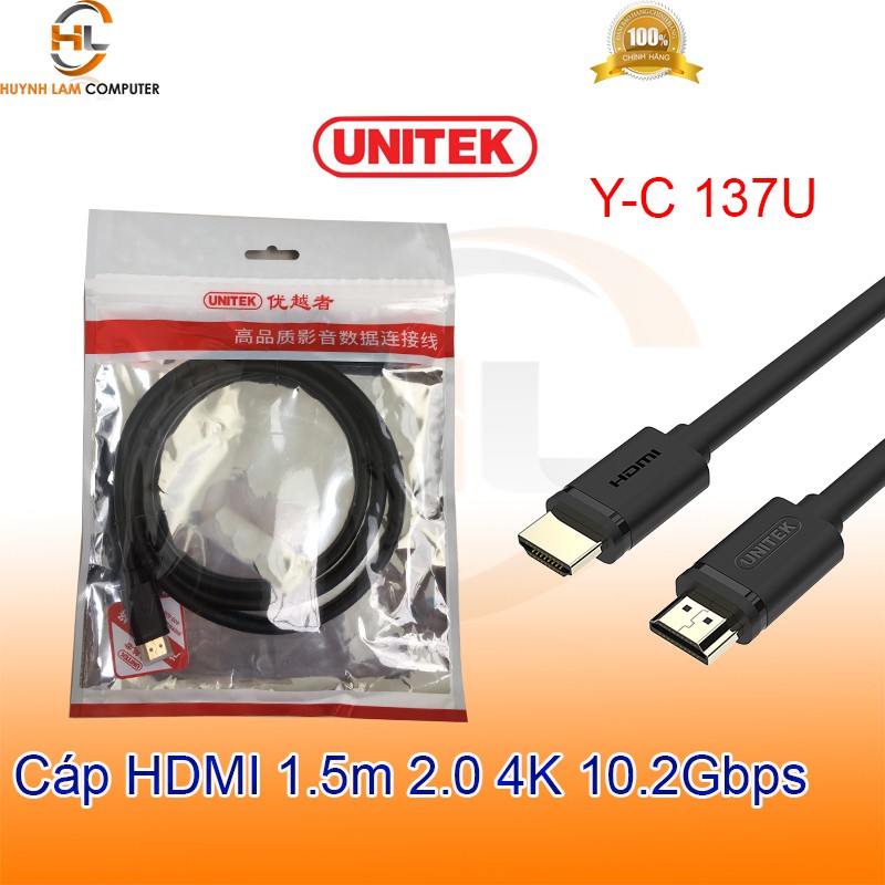 Cáp HDMI 1.5m Unitek YC137U chuẩn 2.0 4K Ultra HD 3D-Hãng phân phối