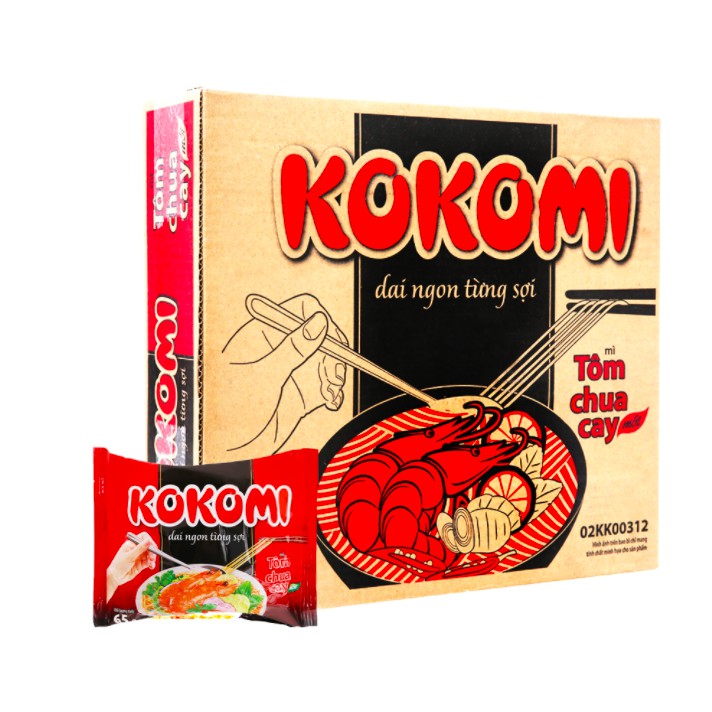 Thùng 30 gói mì Kokomi tôm chua cay 65g (30 gói x 65gr)