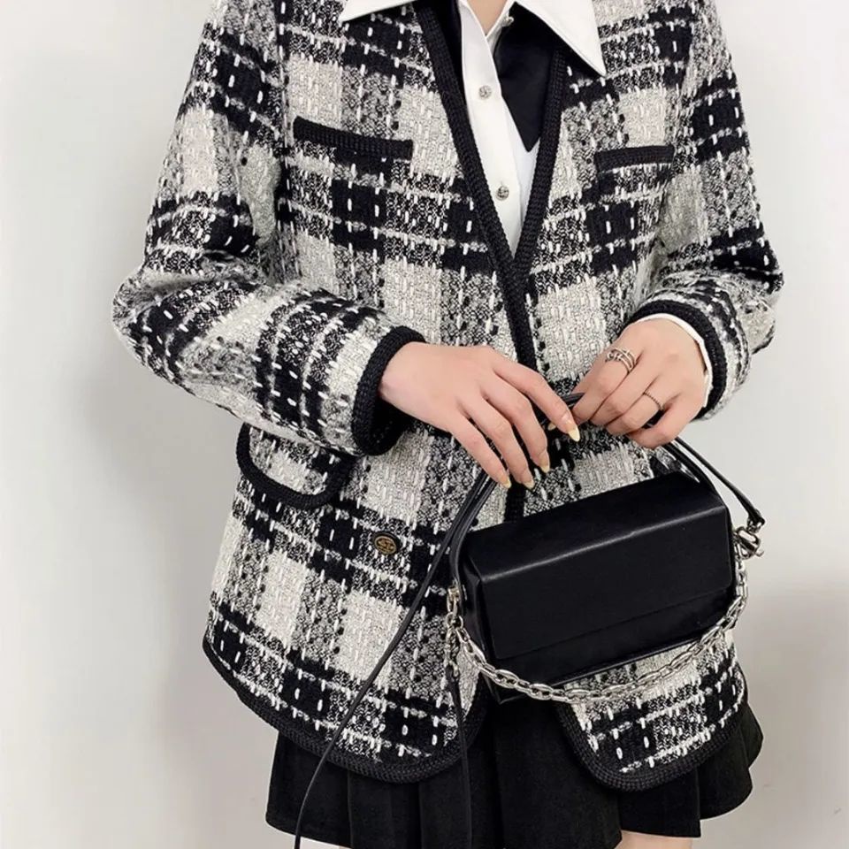 Áo Khoác Vải tweed Cổ Chữ V Phong Cách Thời Trang Hàn Quốc 2022