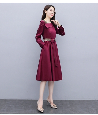Đầm Nữ Dài Tay Cổ Bẻ Eo Thắt Dây Thời Trang Hàn