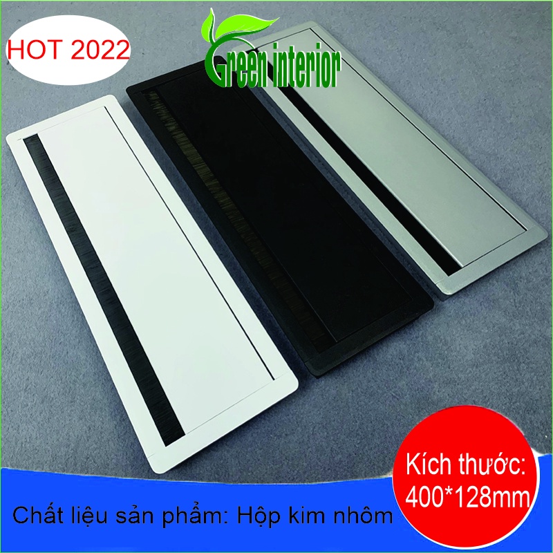 Nắp hộp điện nhôm mặt bàn, nắp hộp điện âm bàn làm việc, nắp luồn dây điện mặt bàn làm việc kích thước 400*1280mm MàuBạc