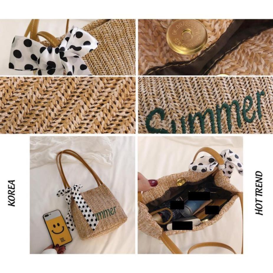 Loại 1 Túi Cói Nữ Đi Biển Summer Phối Khăn Nơ Sang Chảnh Đi Chơi