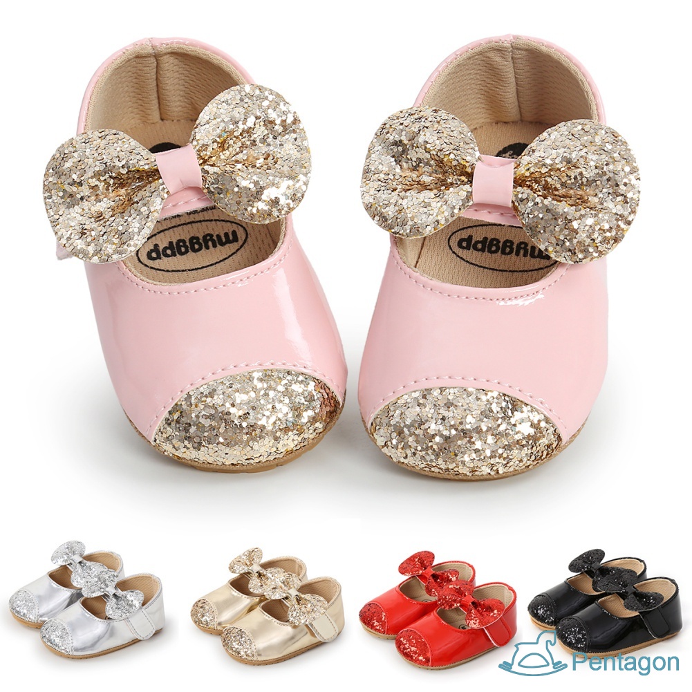 Giày Búp Bê Đế Mềm Chống Trượt Đính Nơ Xinh Xắn Dành Cho Bé Gái