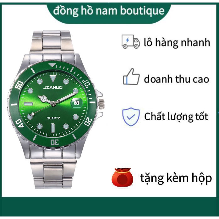 Đồng hồ nam Dây đeo kim loại Quartz tự động có lịch pin Màn hình hiển thị phát sáng Chống nước chống xước Đồng hồ