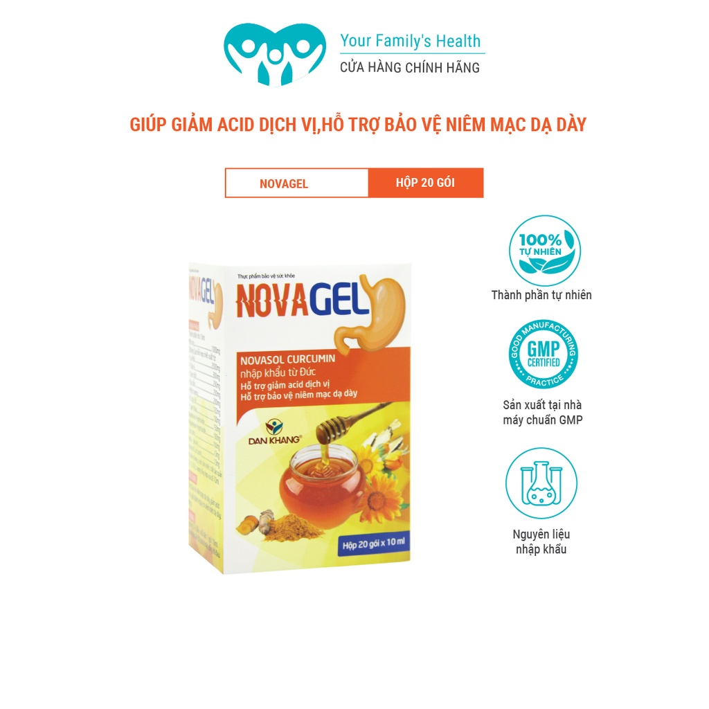 Novagel hộp 20 gói - Giúp giảm acid dịch vị, hỗ trợ bảo vệ niêm mạc dạ dày