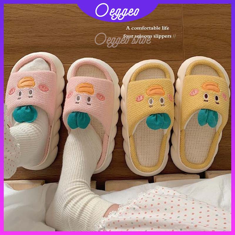 Oeteo Dép Đi Trong Nhà Đế Dày Chất Liệu Cotton Lanh Thời Trang Cho Nữ