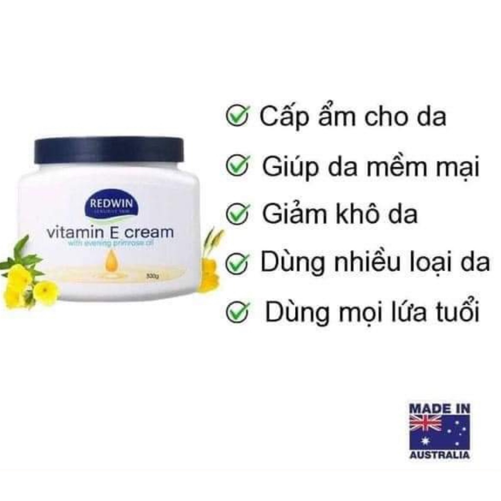 Kem dưỡng ẩm mềm mịn trắng da vitamin e Redwin úc cho da dầu da thường mặt body em bé người lớn  300g