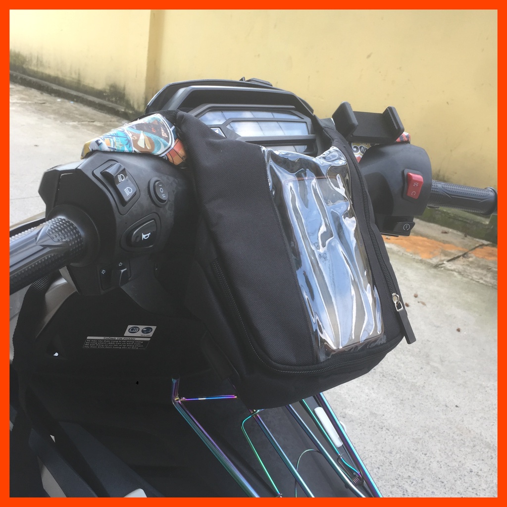 ✇▬Túi treo đầu xe máy cho shipper Grab, ghi đông chiều dọc xem google maps, chứa đồ