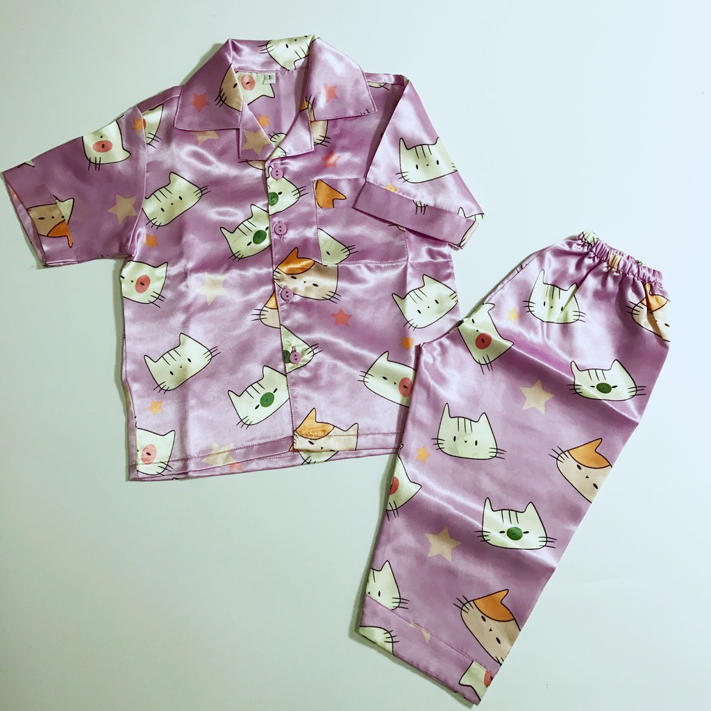 Pijama cho bé vải phi bóng hình mèo tím size 10-20kg