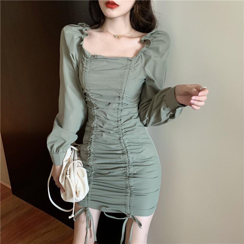 Đầm PERTY ôm dáng xếp ly phối dây rút quyến rũ thời trang Hàn Quốc cho nữ