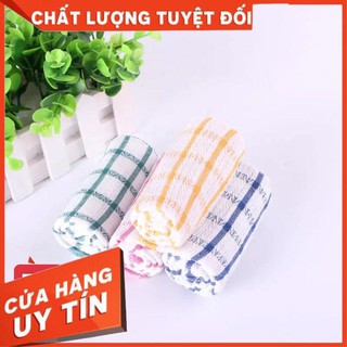 Combo 3 khăn bếp vuông dệt cotton sọc caro thấm rút nước