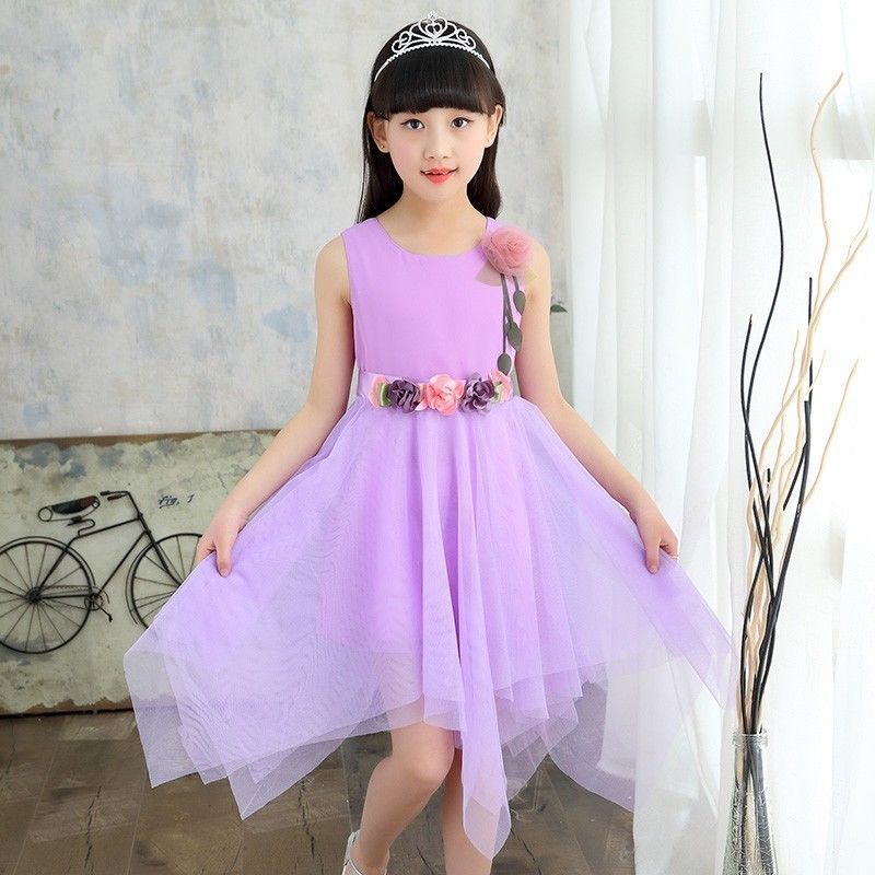Đầm Voan Xòe Không Tay Lưng Cao Họa Tiết Hoa Xinh Xắn Dành Cho Bé Gái 5-15 Tuổi
