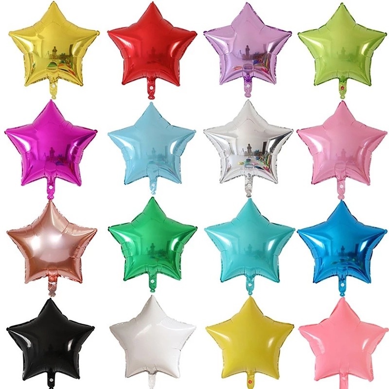 Set 5 Bong Bóng Lá Nhôm Hình Ngôi Sao Năm Cánh Màu Sắc Tinh Khiết Kích Thước 18 inch Trang Trí Tiệc Cưới/Sinh Nhật