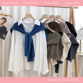 Áo len mỏng giả khăn choàng len dệt kim