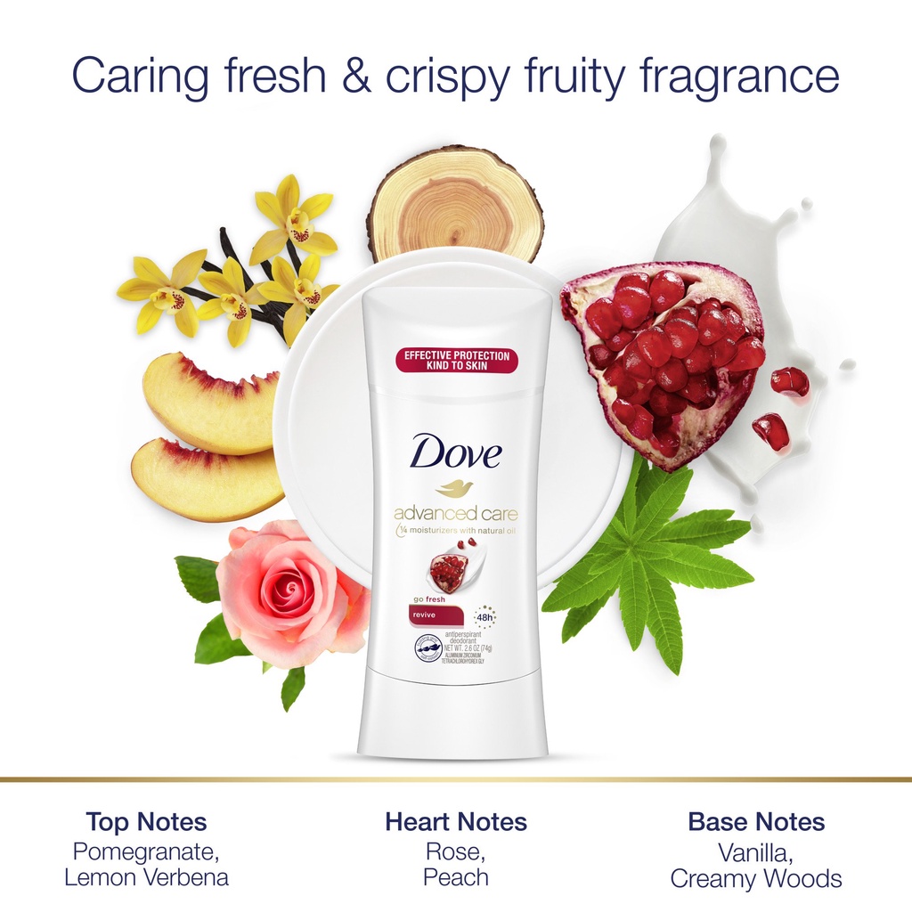 [USA] Lăn sáp khử mùi nữ Dove Advanced Care go fresh 74g Revive hương lựu - Mỹ