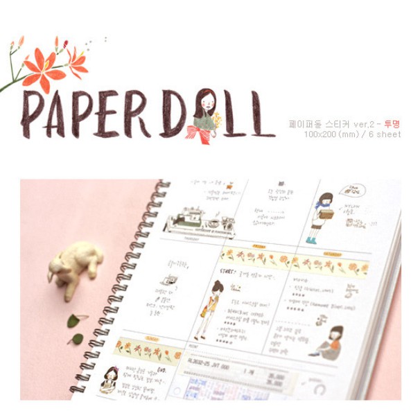 Set 6 tấm sticker mẫu cô gái tóc ngang vai paper doll