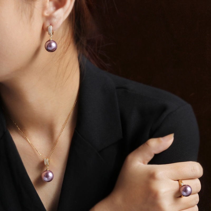 Bộ trang sức ngọc trai nhân tạo 12mm,mạ vàng 14k, nhiều màu sắc lựa chọn