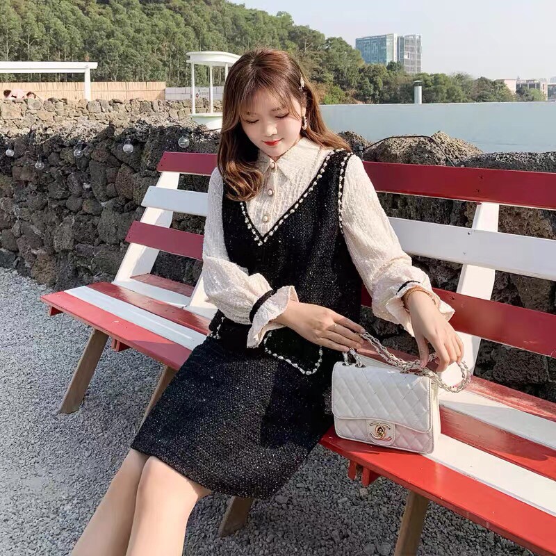 [Mã WAJAN27 hoàn 15% xu đơn 300k] Váy dạ nữ dài tay cao cấp thu đông dày dặn màu đen  | BigBuy360 - bigbuy360.vn