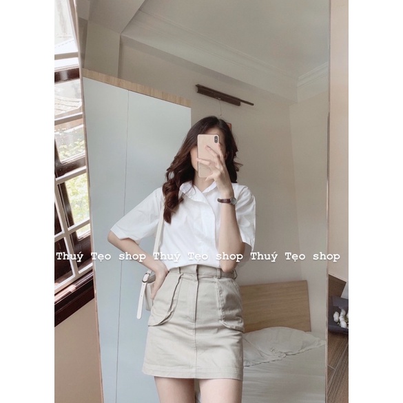 [XẢ HÀNG] Áo sơ mi cổ vest chéo - Áo sơ mi nữ trơn cách điệu