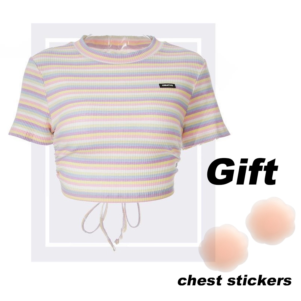 Áo thun nữ hở lưng tay ngắn họa tiết sọc ngang cá tính thời trang mùa hè