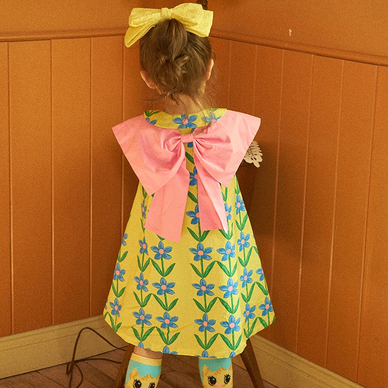 Đầm Công Chúa Mùa Hè Tay Cộc Cổ Búp Bê In Họa Tiết Hoa Có Nơ Kiểu Hàn Quốc Cho Bé Gái Se7en