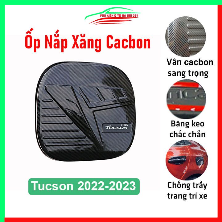 Ốp nắp xăng Tucson 2022-2023 vân cacbon bảo vệ chống trầy trang trí ô tô