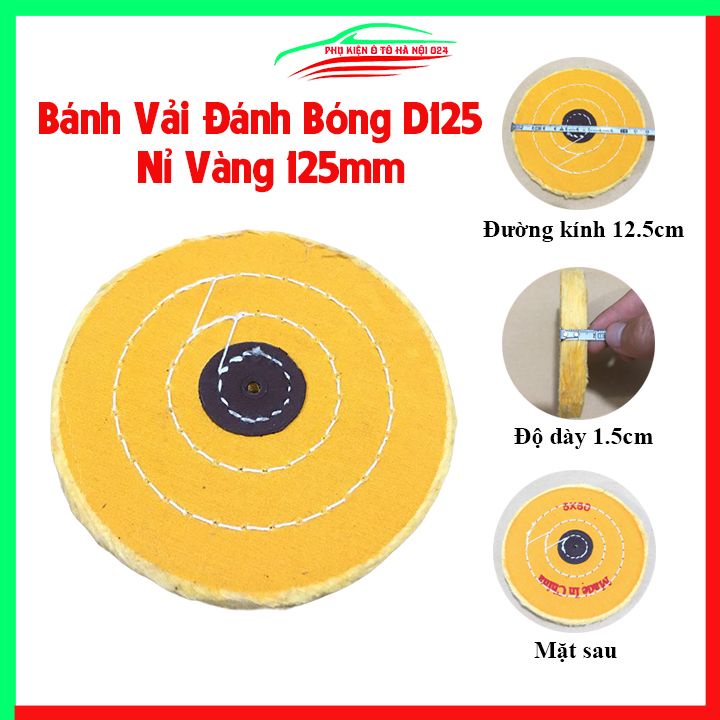 Bánh vải đánh bóng D125 sợi nỉ màu vàng kích thước 125mm x15mm