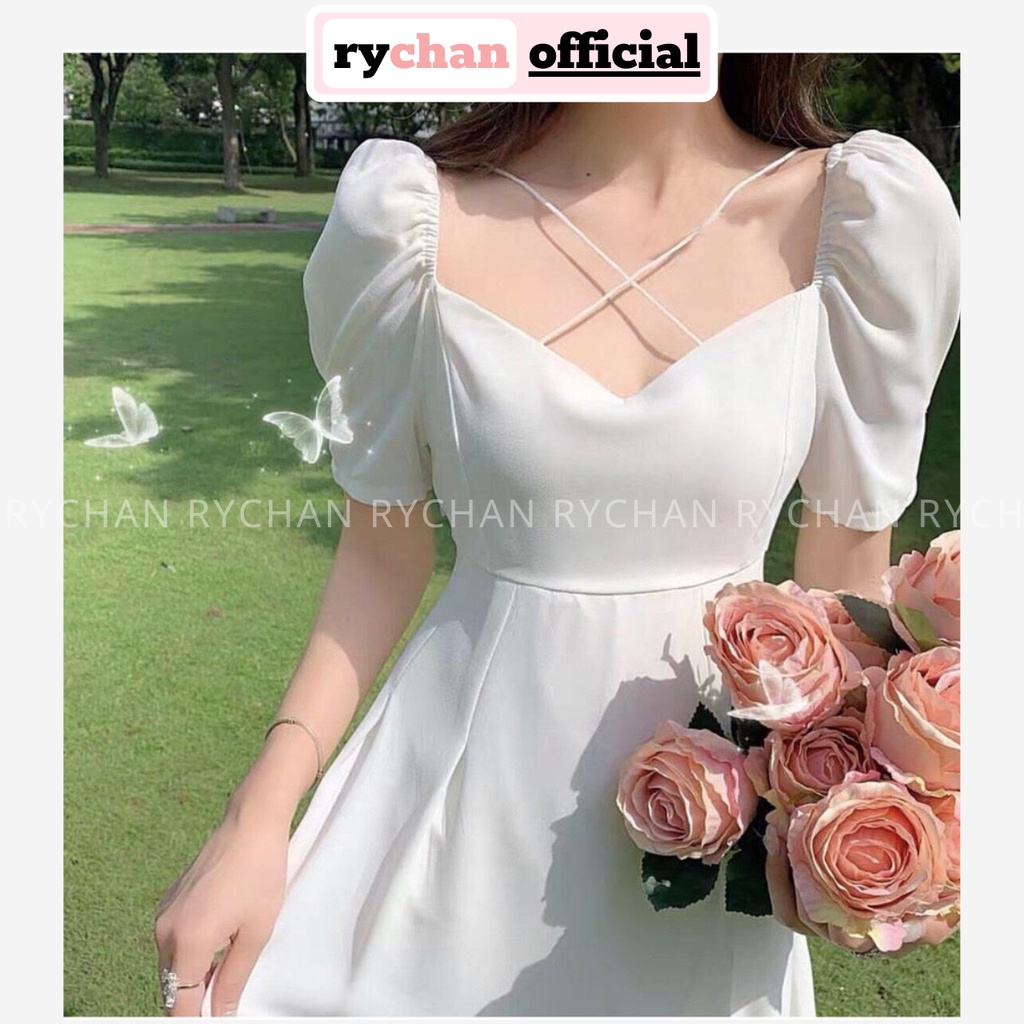Đầm Xòe Midi Trắng Đan Cổ Có Lót Trong - DX0022