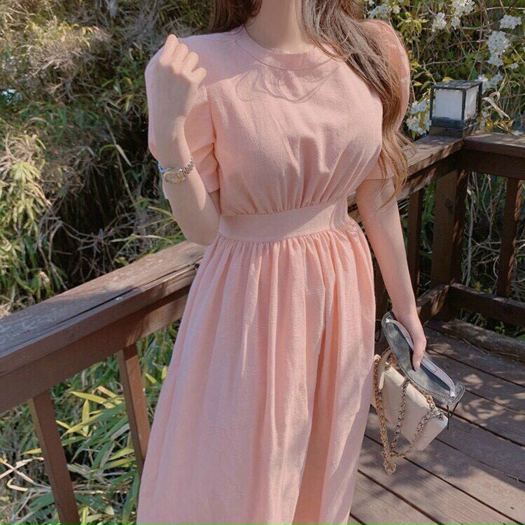 ( MIỄN PHÍ SHIP 2022) Đầm tiểu thư tay phồng, đầm nữ đi tiệc 2 màu hồng trắng