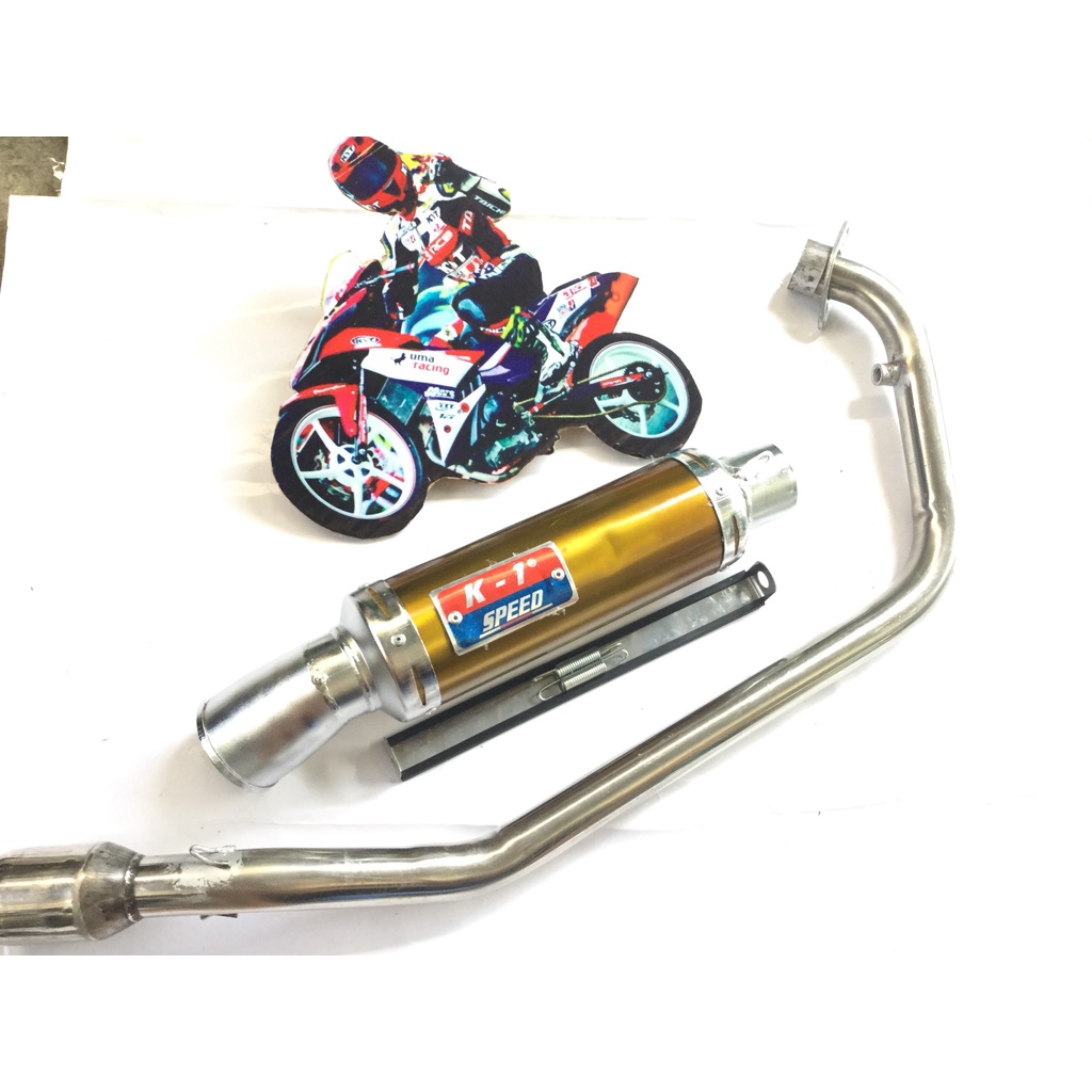 Bộ pô k1 vàng FULL CỔ INOX THẲNG WAVE, SI, CUP, DREAM, EXCITER, WINER, SONIC, RAIDER FI, SATRIA, GSX