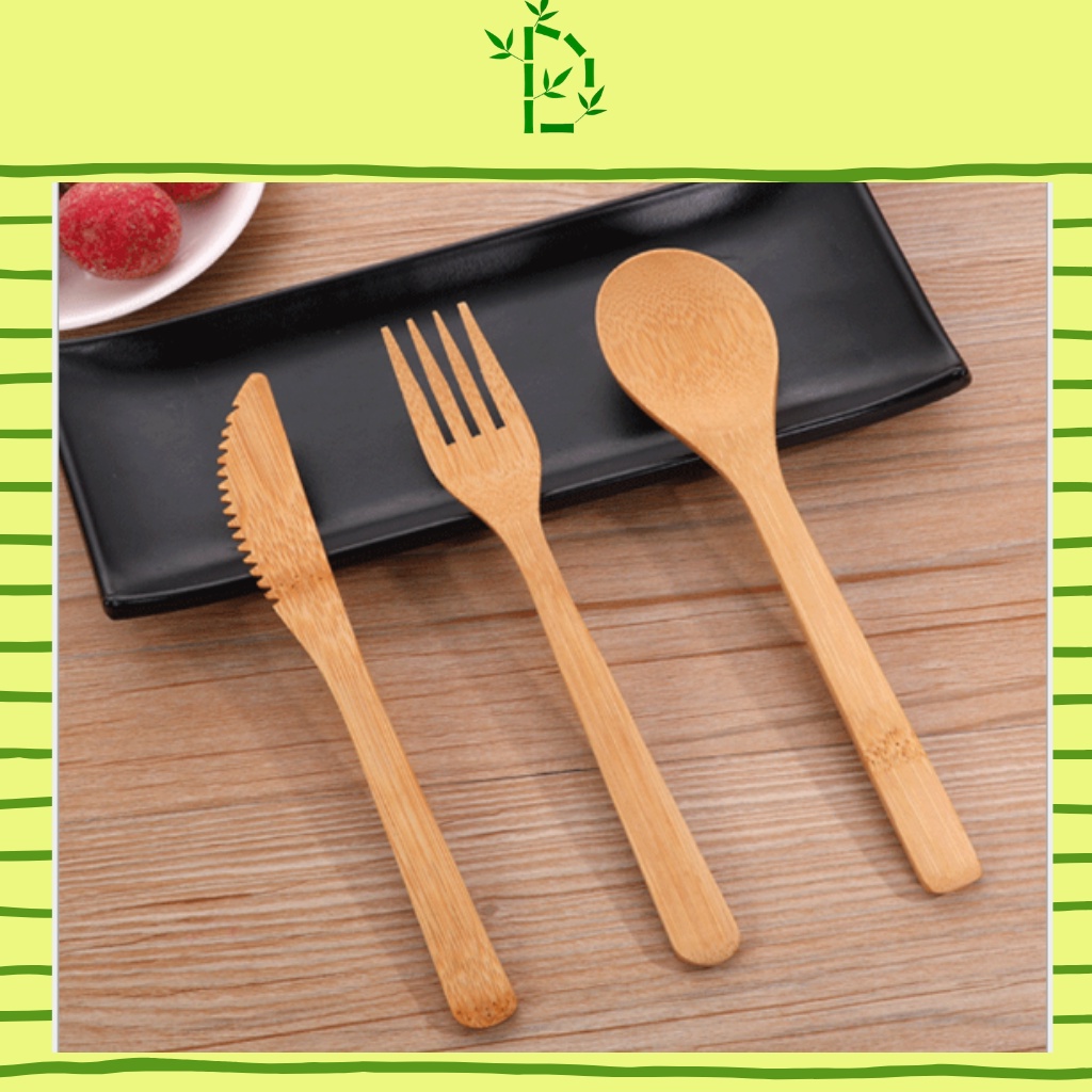 Combo bộ dụng cụ ăn uống gỗ tre Dalat Bamboo - bộ dao thì nĩa dùng cho nhà hàng
