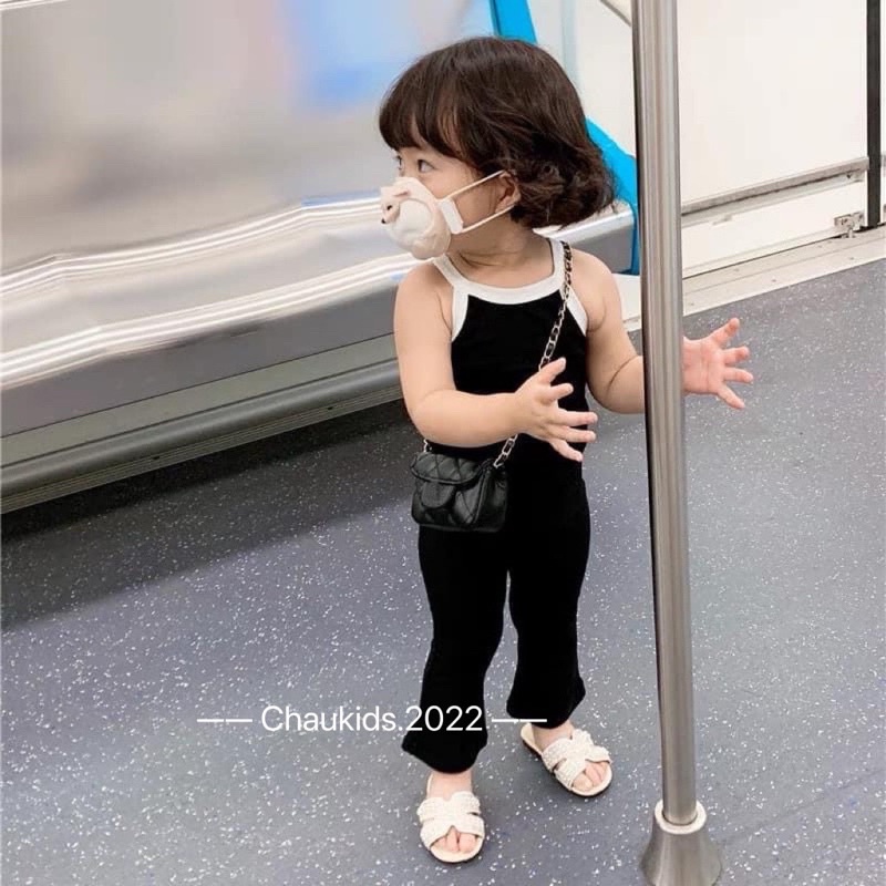 Set áo cổ yếm viền quần loe bé gái