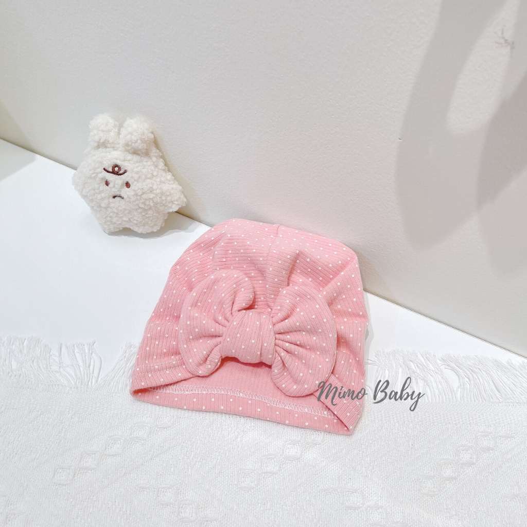 Mũ turban hồng chấm bi đính nơ dễ thương cho bé MTB115 Mimo Baby