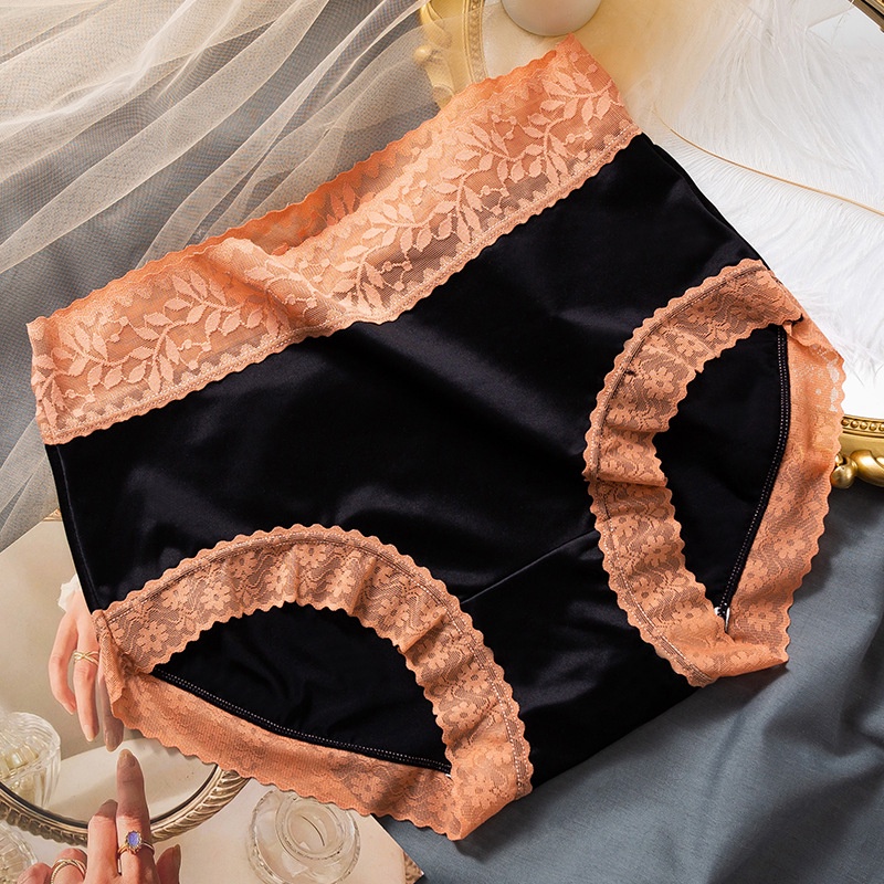 Quần Lót Lụa satin Phối Ren Lưng Vừa Kiểu retro Sang Trọng Dành Cho Nữ
