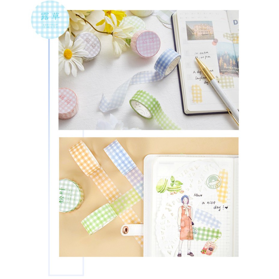 Washi tape kẻ sọc caro băng keo giấy họa tiết nhiều màu sắc trang trí sổ