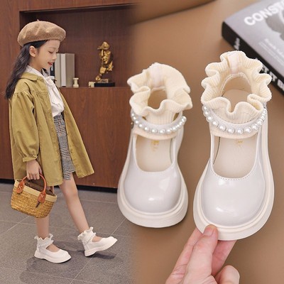 Giày Da Đế Mềm Chống Trượt Đính Ngọc Trai Xinh Xắn Cho Bé Gái