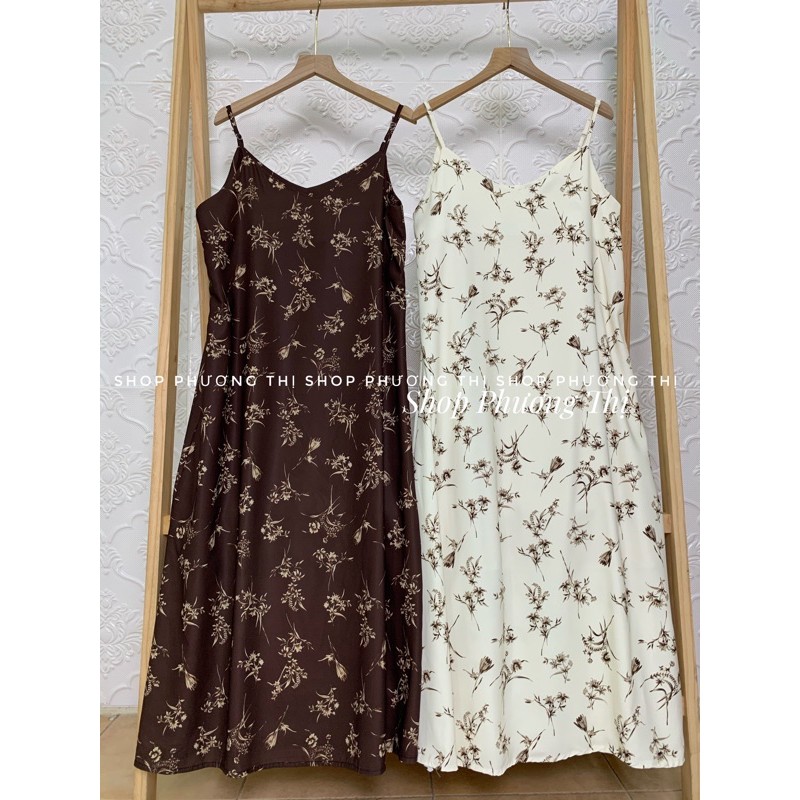 Váy 2 dây hoa cỏ vintage - Đầm hai dây dáng dài qua gối (hàng sẵn) | BigBuy360 - bigbuy360.vn
