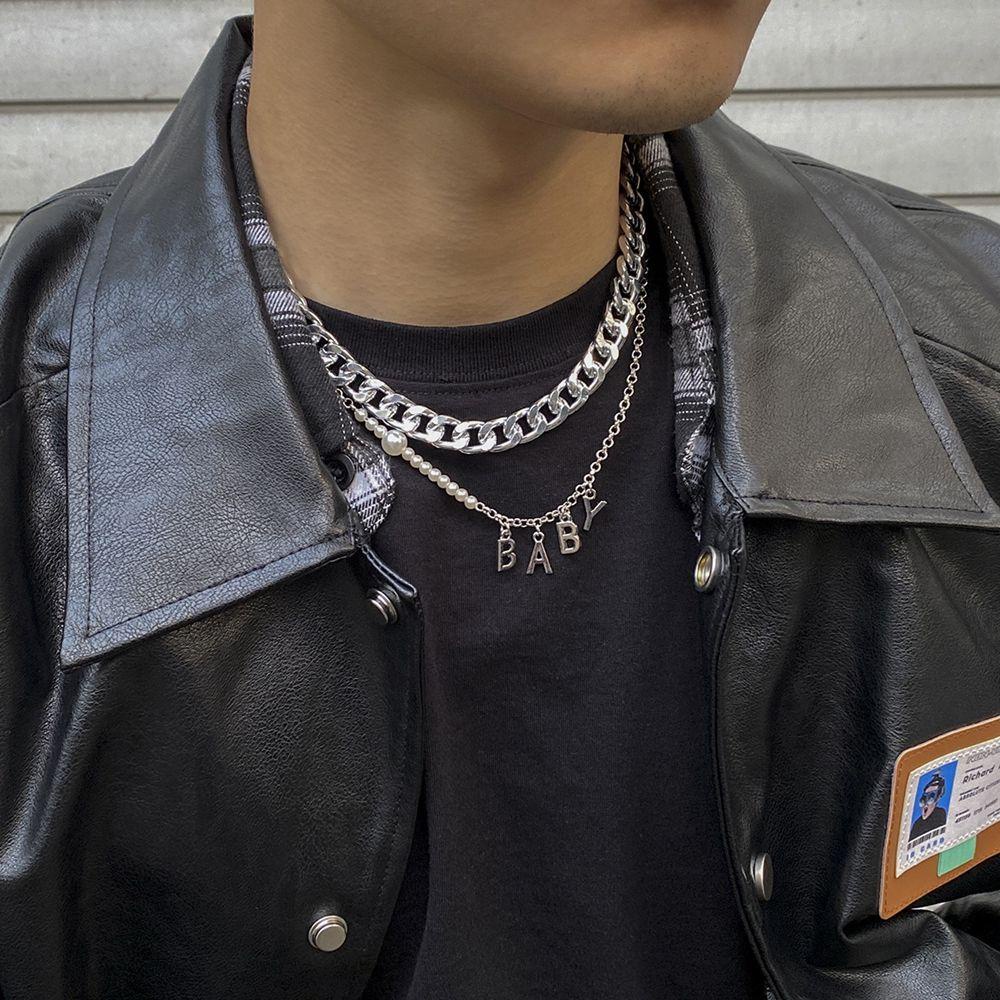 Set 2 Vòng cổ Ngọc Trai Hình Chữ BABY Đơn Giản Phong Cách Punk Cho Nam Và Nữ