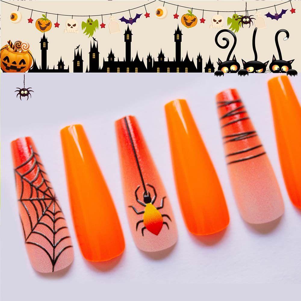 Bộ Móng Tay Giả Dài 3D Che Phủ Toàn Diện Phong Cách Halloween