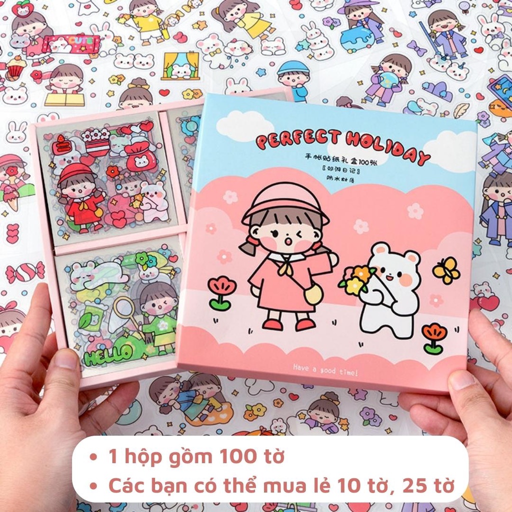 Sticker dán dễ thương siêu dính chống nước trang trí sổ tay, bình nước, điện thoại