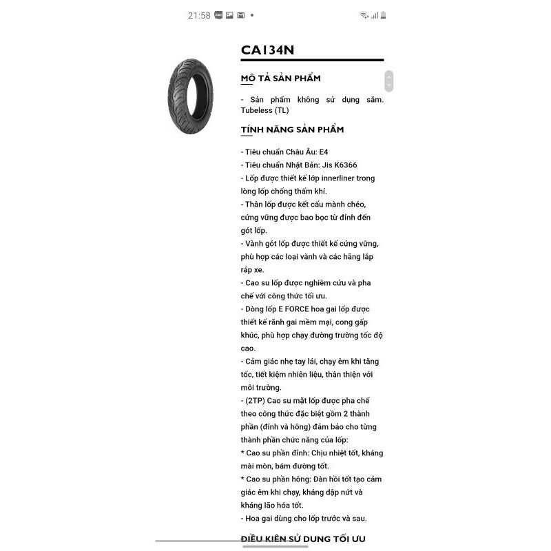 Cặp lốp cho xe Honda Lead 10 và 12 inch TL Chính Hãng