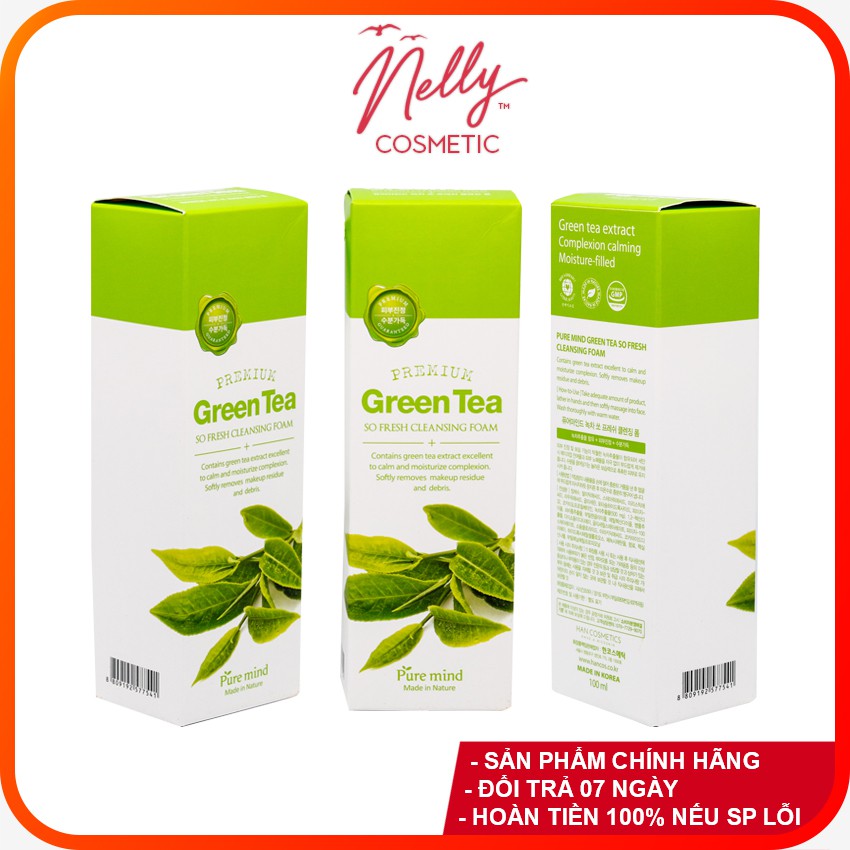 (❤️GIÁ TỐT NHẤT❤️) Sữa rửa mặt trà xanh Green Tea Pure Mind So Fresh Cleaning Foam 100ml hãng