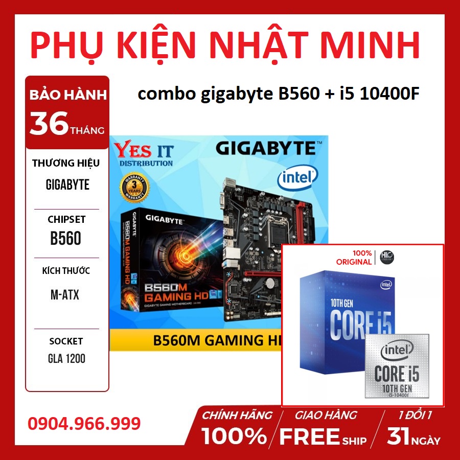 Combo Main gigabyte B560M gaming HD + i5 10400F Full box chính hãng bảo hành 36 tháng lỗi đổi mới