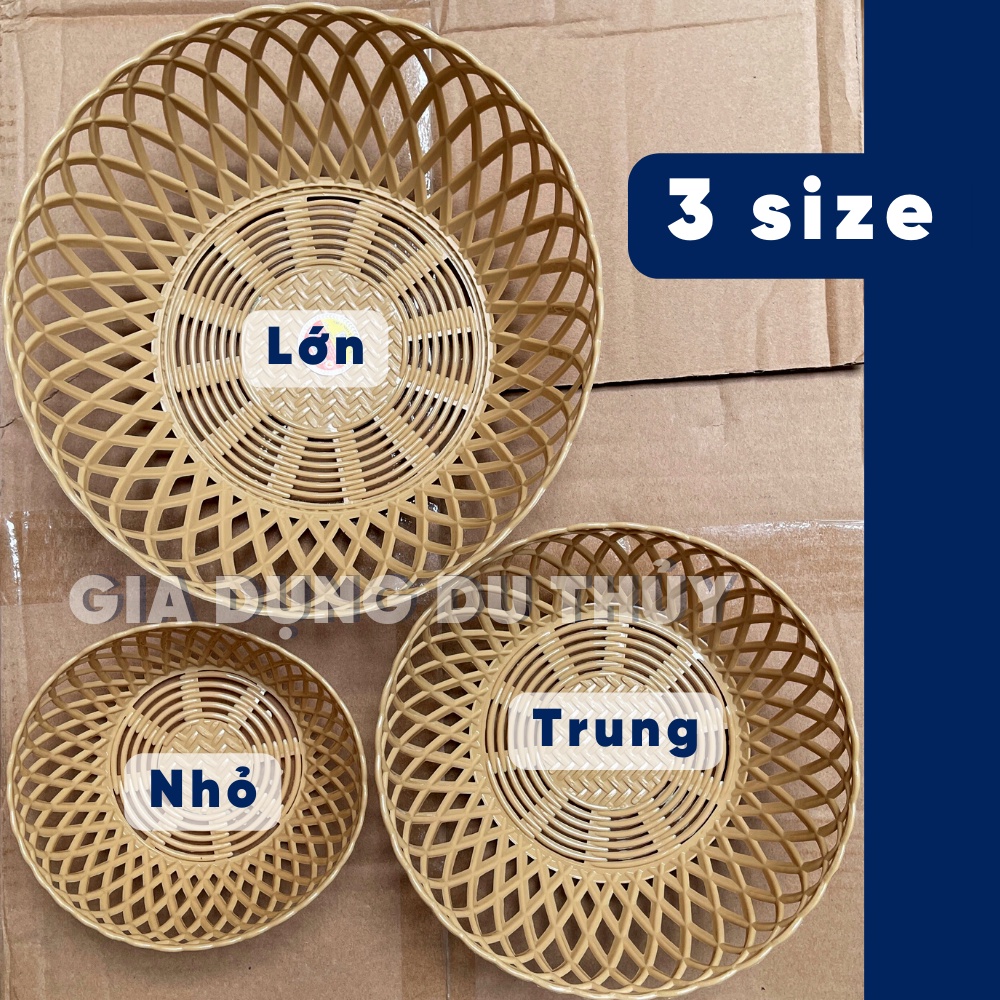 Rổ nhựa tròn giả mây đựng rau sống quán ăn màu vàng chất liệu nhựa PP 3 size rổ nhỏ, trung, lớn - RỔ TRÒN MÂY VIỆT NHẬT