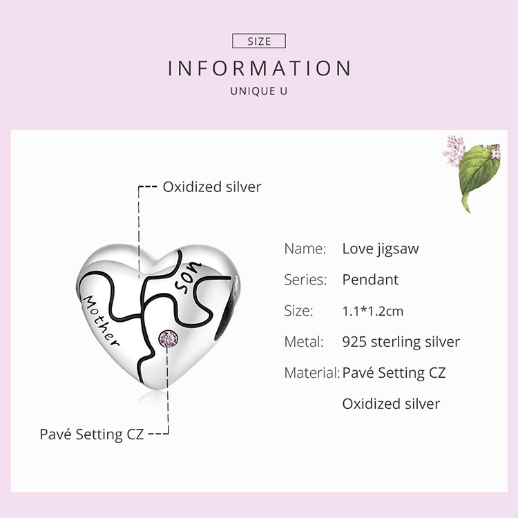 Mặt trang sức Bamoer Scc1976 bạc 925 hình trái tim mảnh ghép chuyên dụng làm vòng tay DIY thanh lịch