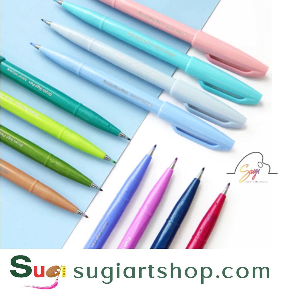 [SUGI ART SHOP] Bút viết thư pháp Pentel Fude Touch Brush Sign Pen tông màu Pastel