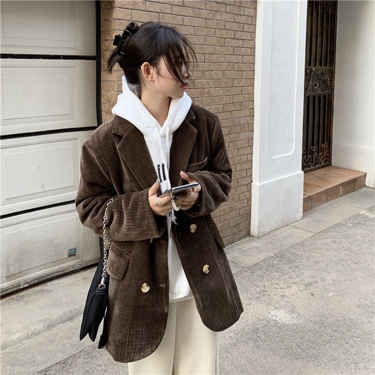 Ảnh thật 4 hình cuối-2W84.Áo blazer nhung mùa thu phiên bản Hàn Quốc