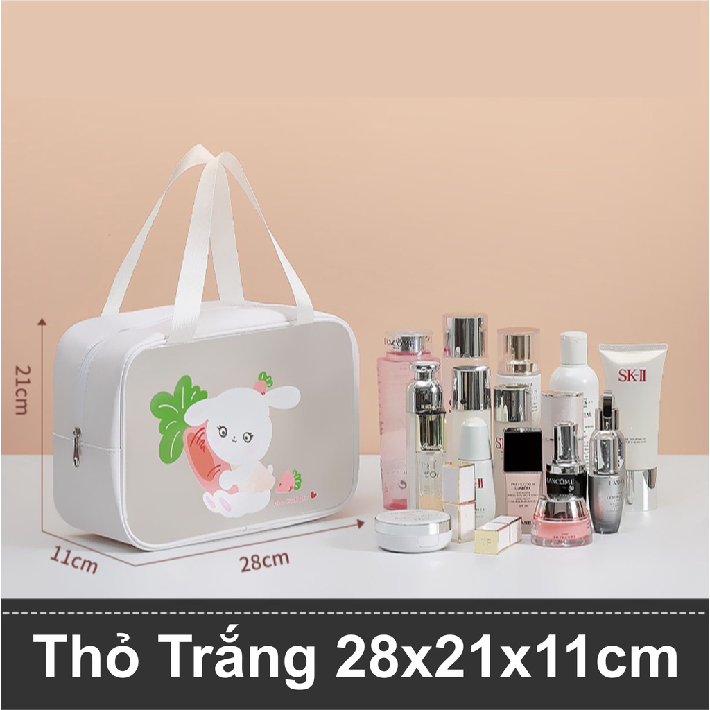 Túi Đựng Mỹ Phẩm Du Lịch 3 Ngăn In Hình Thỏ Trắng