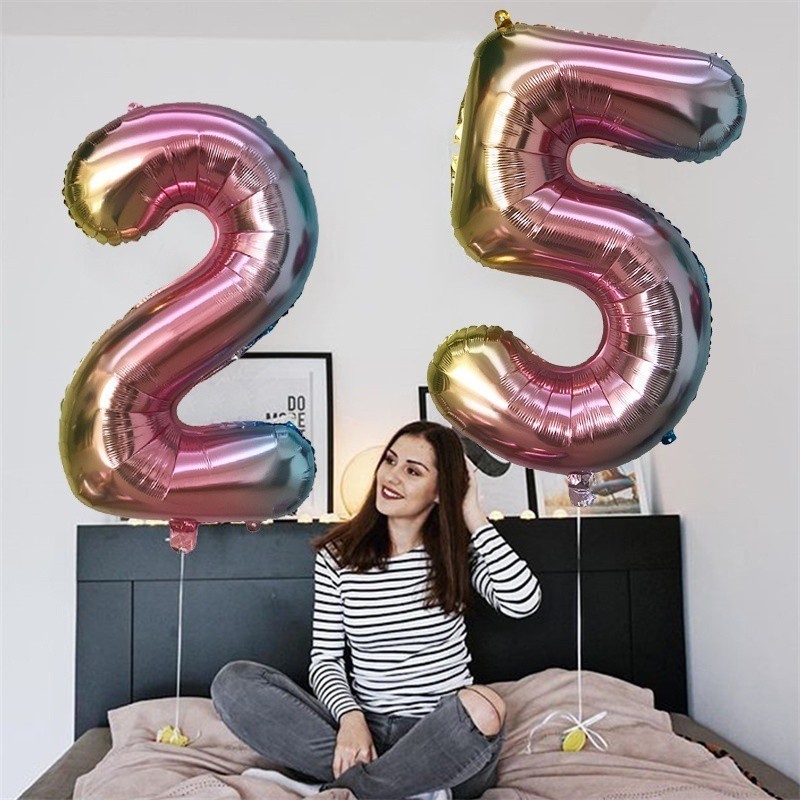 Bong bóng lá nhôm hình số màu gradient cỡ 32inch trang trí tiệc tiện dụng